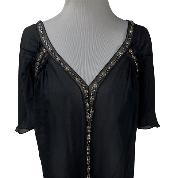 New Roberto Cavalli Black Beaded Silk Chiffon Cocktail Top Evening IT38 Tunic - Picture 5 of 12